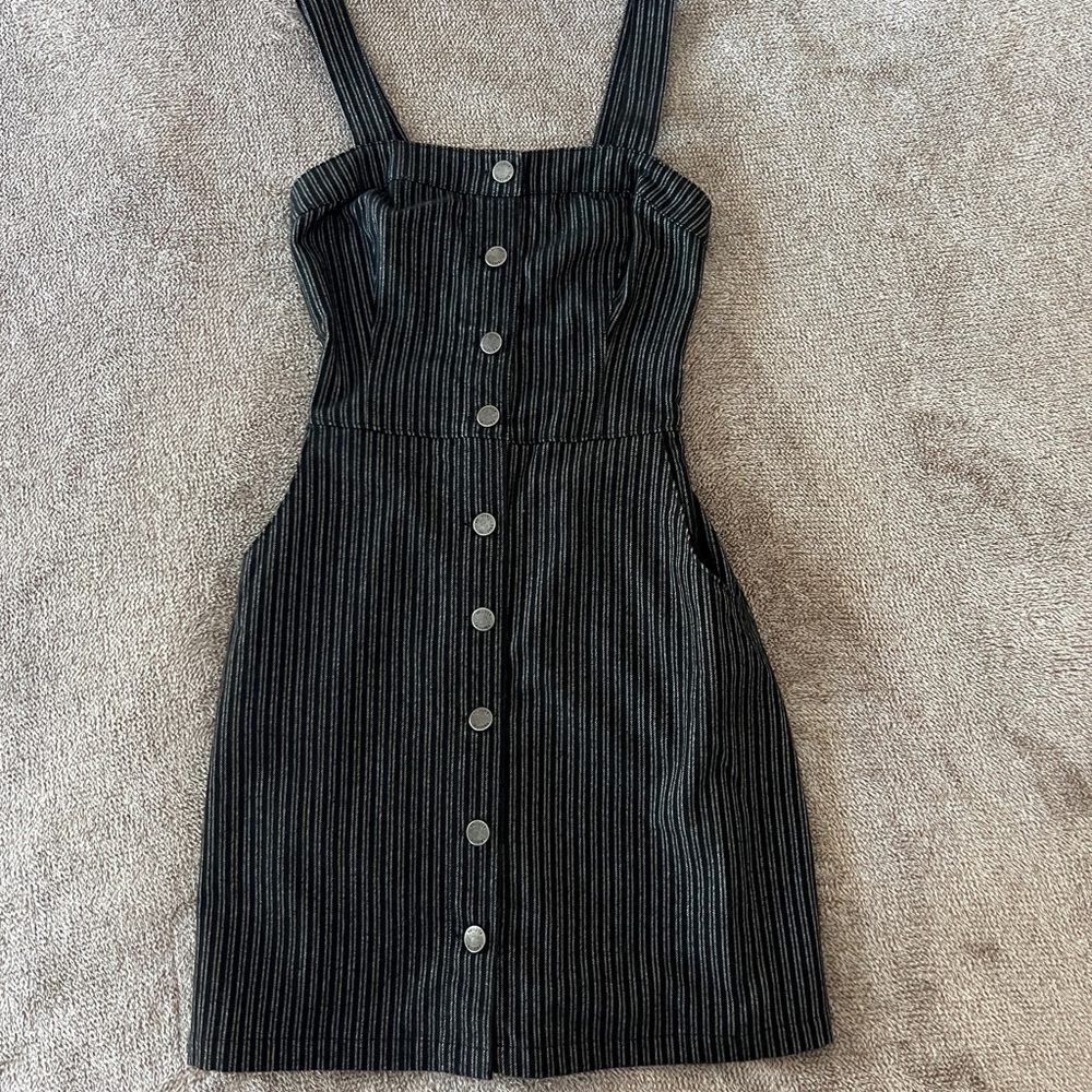 Hollister Black Pinstripe Overall Dress with Pockets
